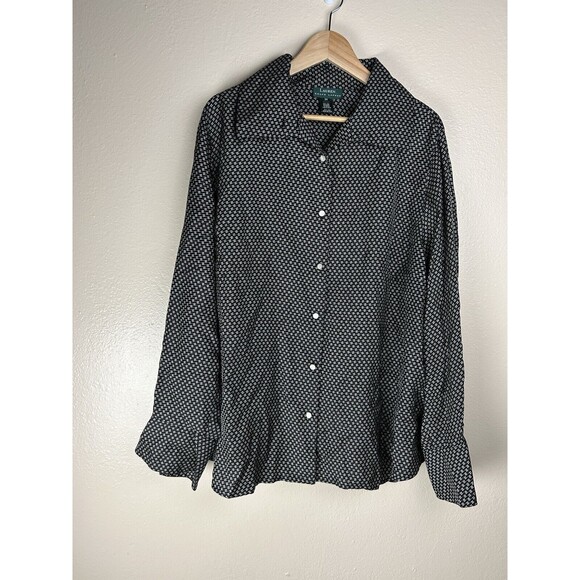 Lauren Ralph Lauren Tops - Lauren Ralph Lauren 3X Pure Silk Button Up Shirt Blouse Micro Floral Long Sleeve